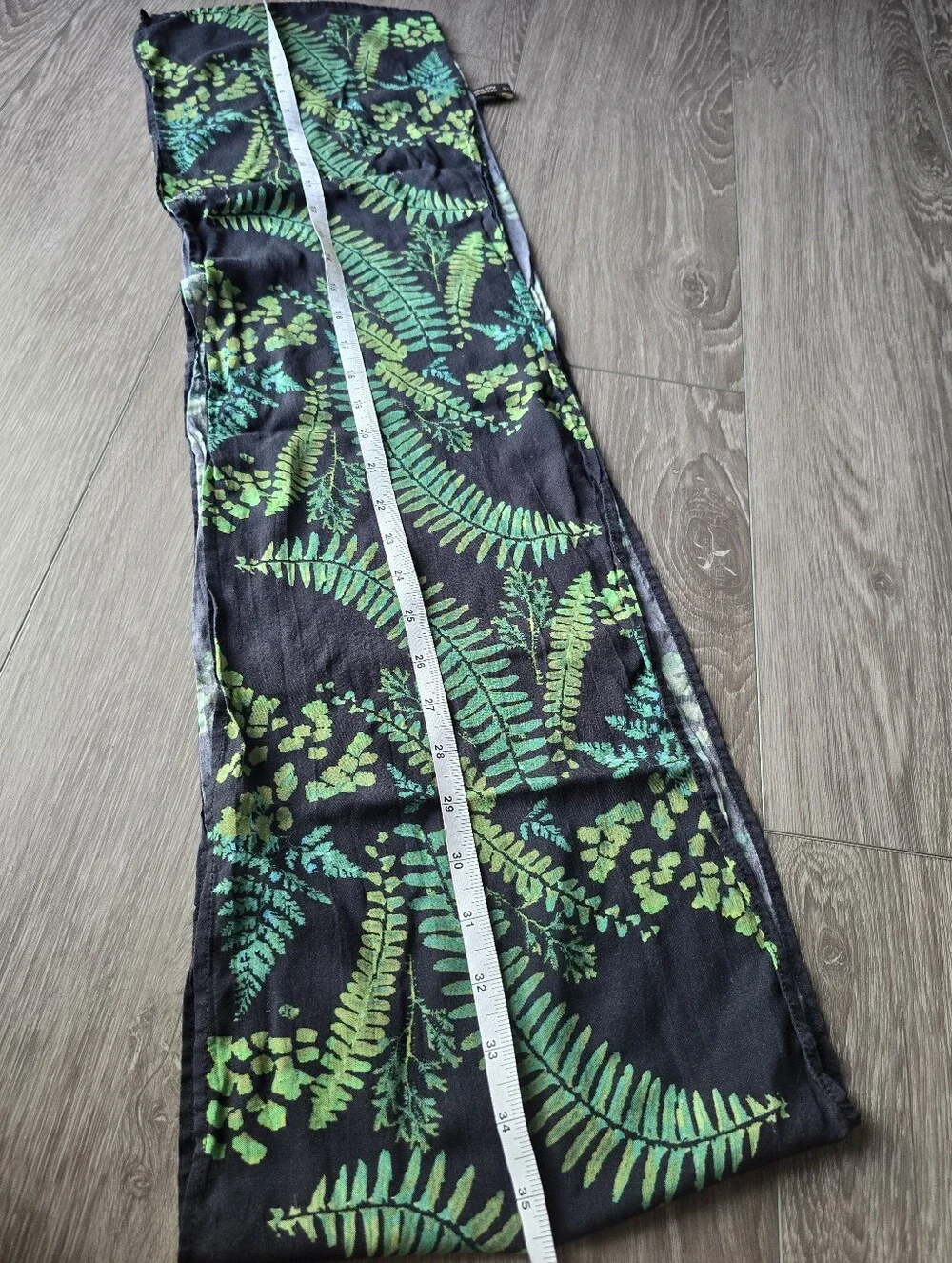Nina J Designs Fern Botanical Print Scarf Cotton Green Black Long Wearable Art